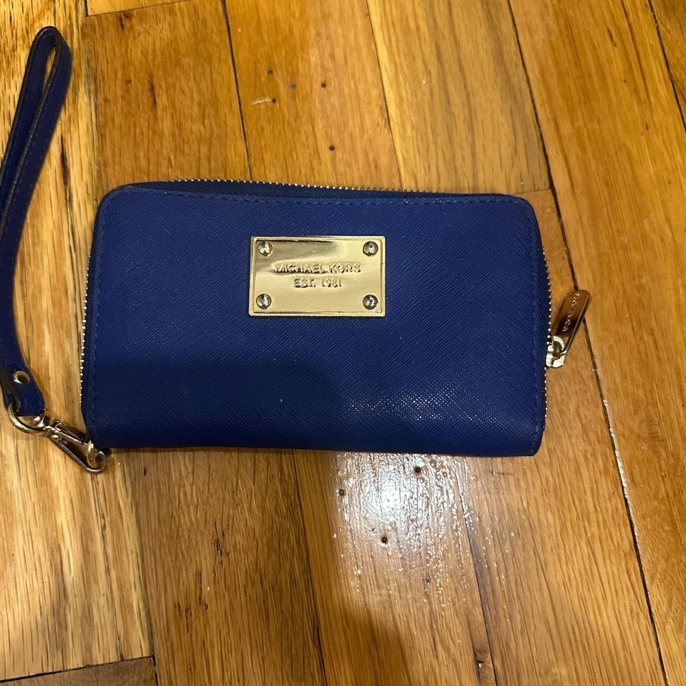 Michael Kors Navy Wristlet with Gold Accents